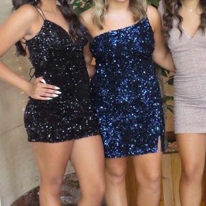 Navy blue one shoulder Windsor sequin formal dress; size large